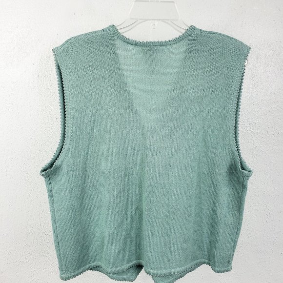 Koret Women's Sea Foam Green Button Floral Embroidered Beaded Knit Sweater Vest - Picture 8 of 12